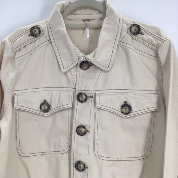 Free People Eisenhower Denim Twill Jacket Casual Boho Ivory Slouchy NWT Size L