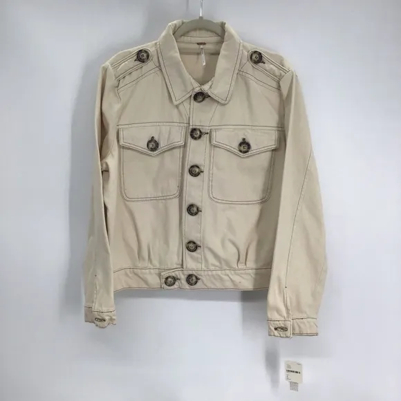 Free People Eisenhower Denim Twill Jacket Casual Boho Ivory Slouchy NWT Size L