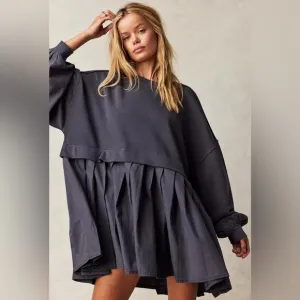Free People Eleanor Sweatshirt Mini Dress Charcoal Gray Oversized Tunic Layer M