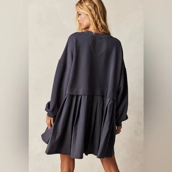 Free People Eleanor Sweatshirt Mini Dress Charcoal Gray Oversized Tunic Layer M