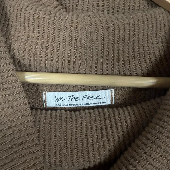 Free People Juicy Light Brown Ribbed Knit Cowl Neck Sweater Camel Small