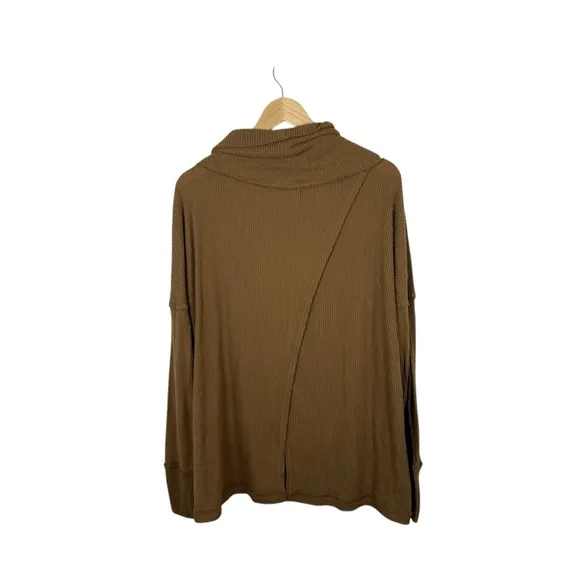 Free People Juicy Light Brown Ribbed Knit Cowl Neck Sweater Camel Small