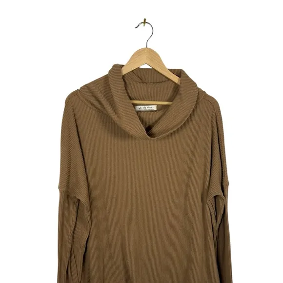 Free People Juicy Light Brown Ribbed Knit Cowl Neck Sweater Camel Small