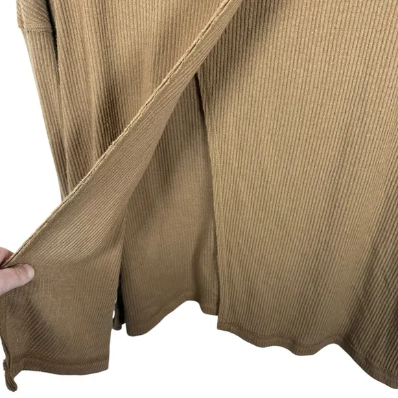 Free People Juicy Light Brown Ribbed Knit Cowl Neck Sweater Camel Small
