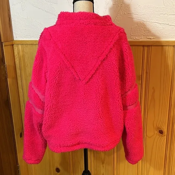 Free People Neon Coral/Hot Pink Nantucket Fleece Pullover Sz-M
