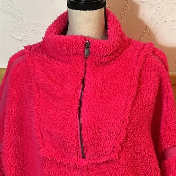 Free People Neon Coral/Hot Pink Nantucket Fleece Pullover Sz-M