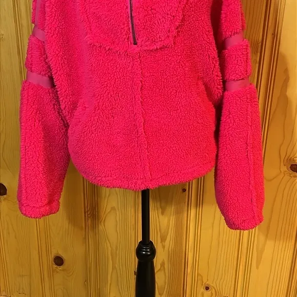 Free People Neon Coral/Hot Pink Nantucket Fleece Pullover Sz-M