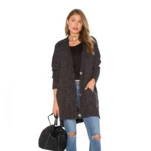 Free People Rare Boucle Cardi Alpaca Blend Oversized Sweater Size Small Black