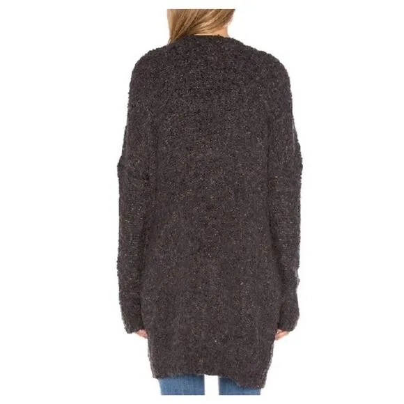 Free People Rare Boucle Cardi Alpaca Blend Oversized Sweater Size Small Black