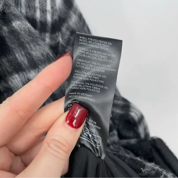 Free People Womens Highlands B/W Wool Blend Plaid Pea Coat Outerwear NWT