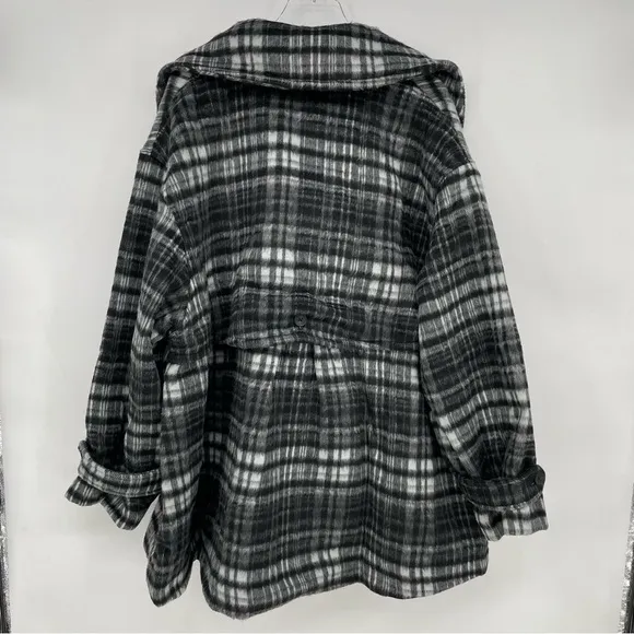 Free People Womens Highlands B/W Wool Blend Plaid Pea Coat Outerwear NWT