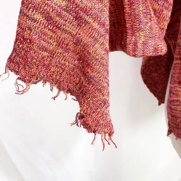 Free People Sweater Pink Prism Space Dye Knit Pullover Flare Cuff Raw Edge Small