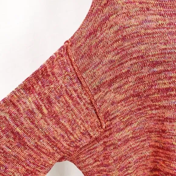 Free People Sweater Pink Prism Space Dye Knit Pullover Flare Cuff Raw Edge Small
