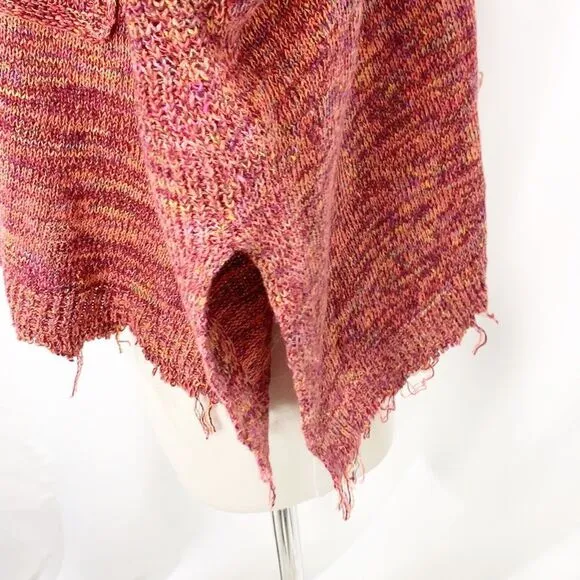 Free People Sweater Pink Prism Space Dye Knit Pullover Flare Cuff Raw Edge Small