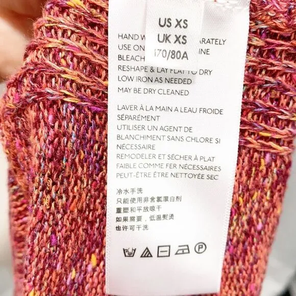 Free People Sweater Pink Prism Space Dye Knit Pullover Flare Cuff Raw Edge Small
