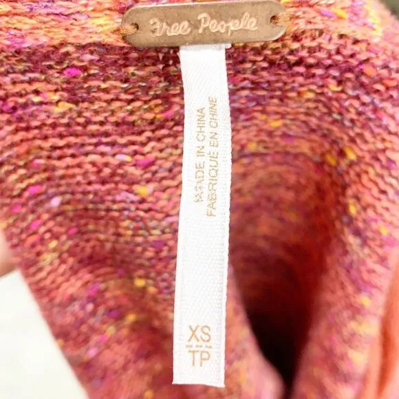 Free People Sweater Pink Prism Space Dye Knit Pullover Flare Cuff Raw Edge Small