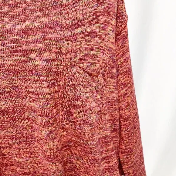 Free People Sweater Pink Prism Space Dye Knit Pullover Flare Cuff Raw Edge Small