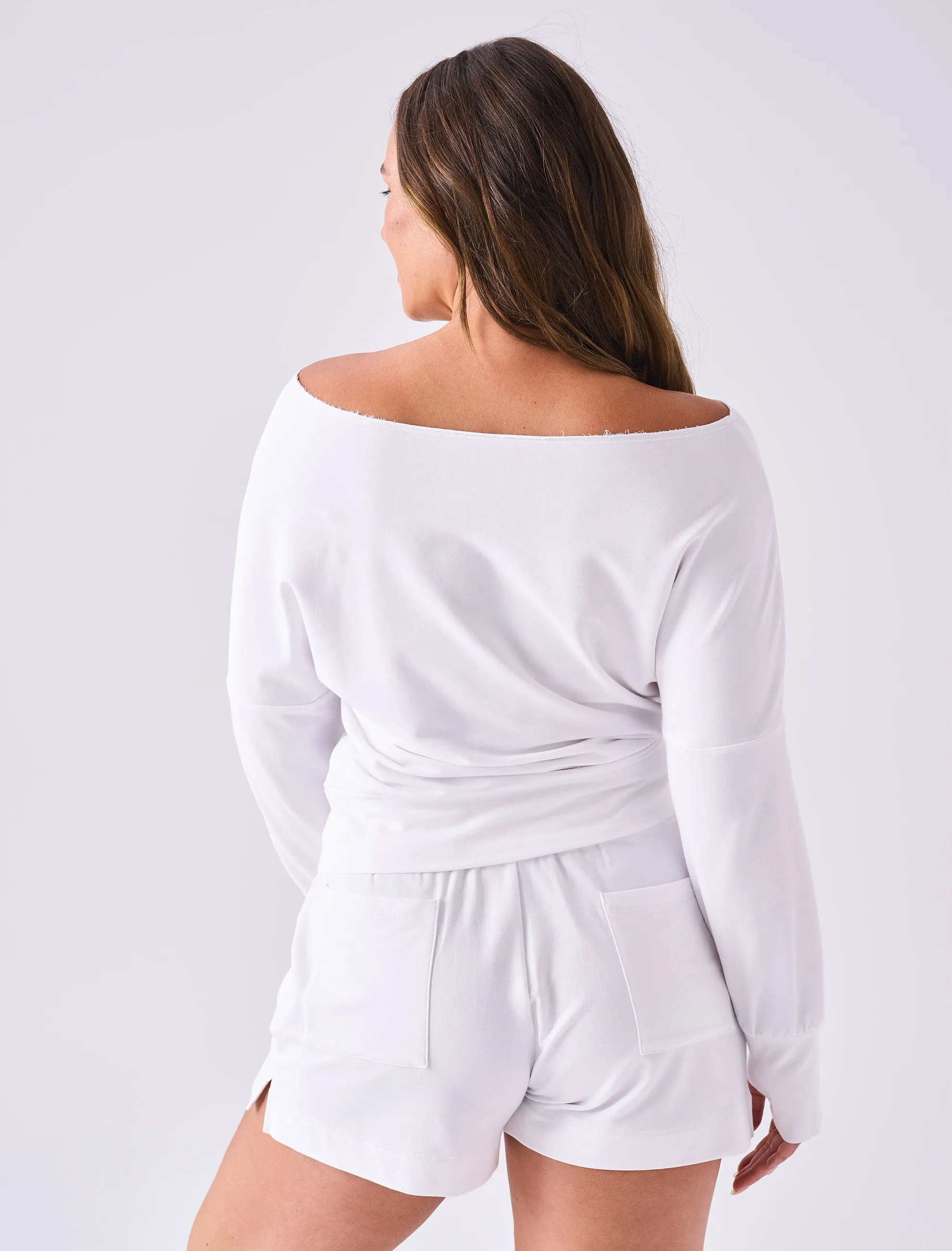 French Terry Off Shoulder Sweatshirt - White