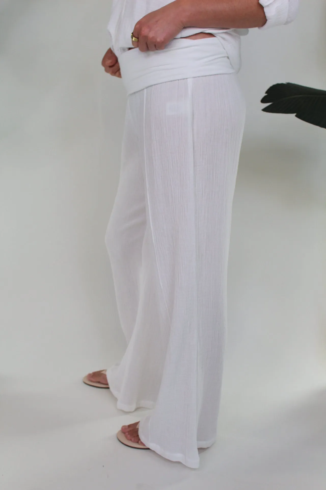 Fresh Laundry Foldover Gauze Pant White