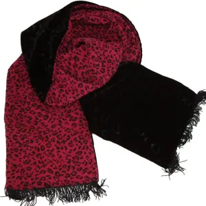FUSCHIA LEOPARD SILK & VELVET SCARF