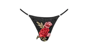 G-String - Black Embroidered Appliques -