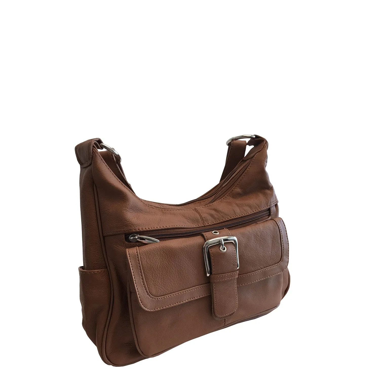 Genuine Leather Multi-Pocket Crossbody Purse - Adjustable
