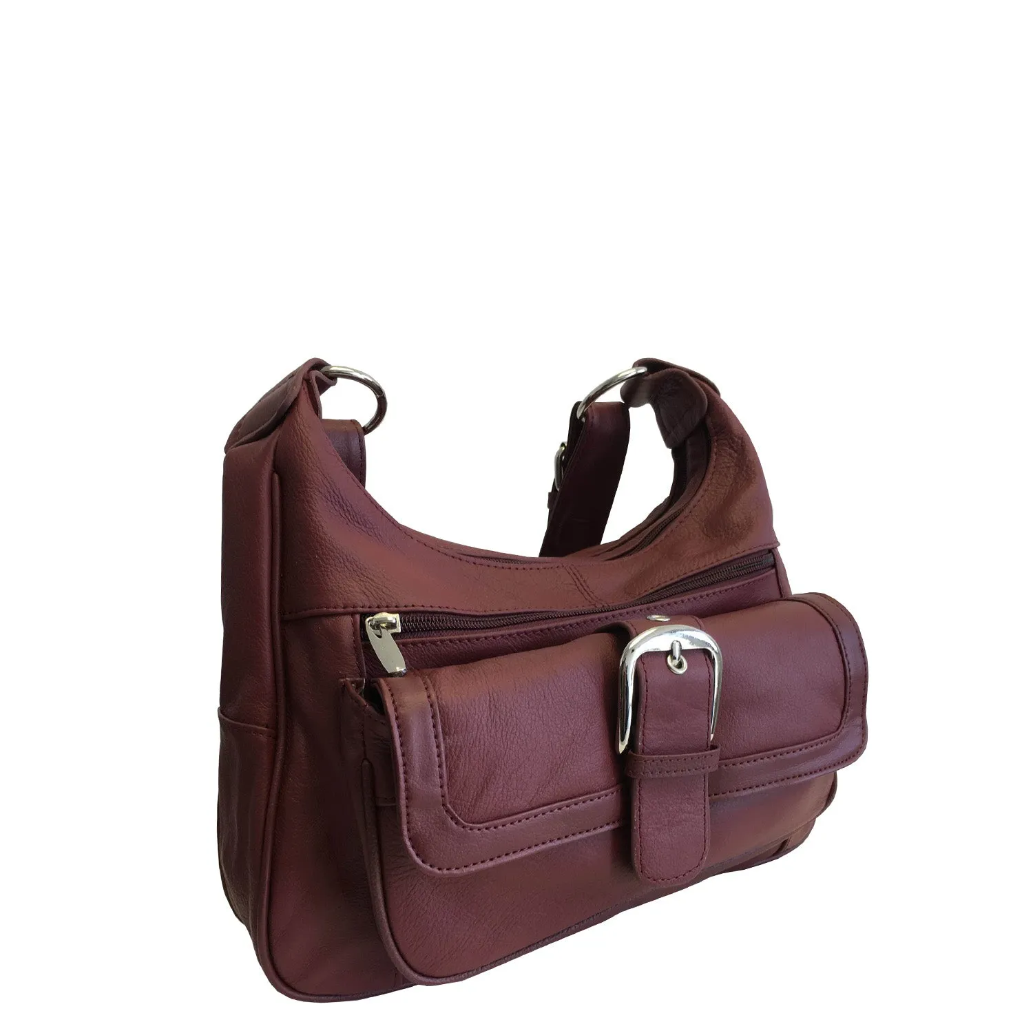 Genuine Leather Multi-Pocket Crossbody Purse - Adjustable