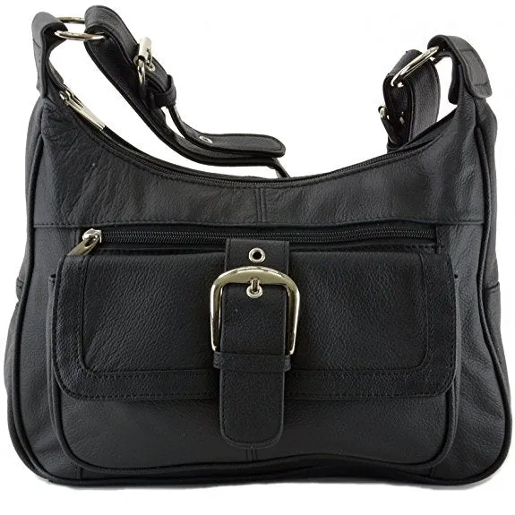 Genuine Leather Multi-Pocket Crossbody Purse - Adjustable