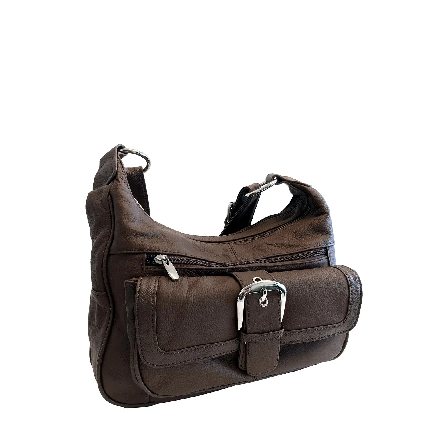 Genuine Leather Multi-Pocket Crossbody Purse - Adjustable