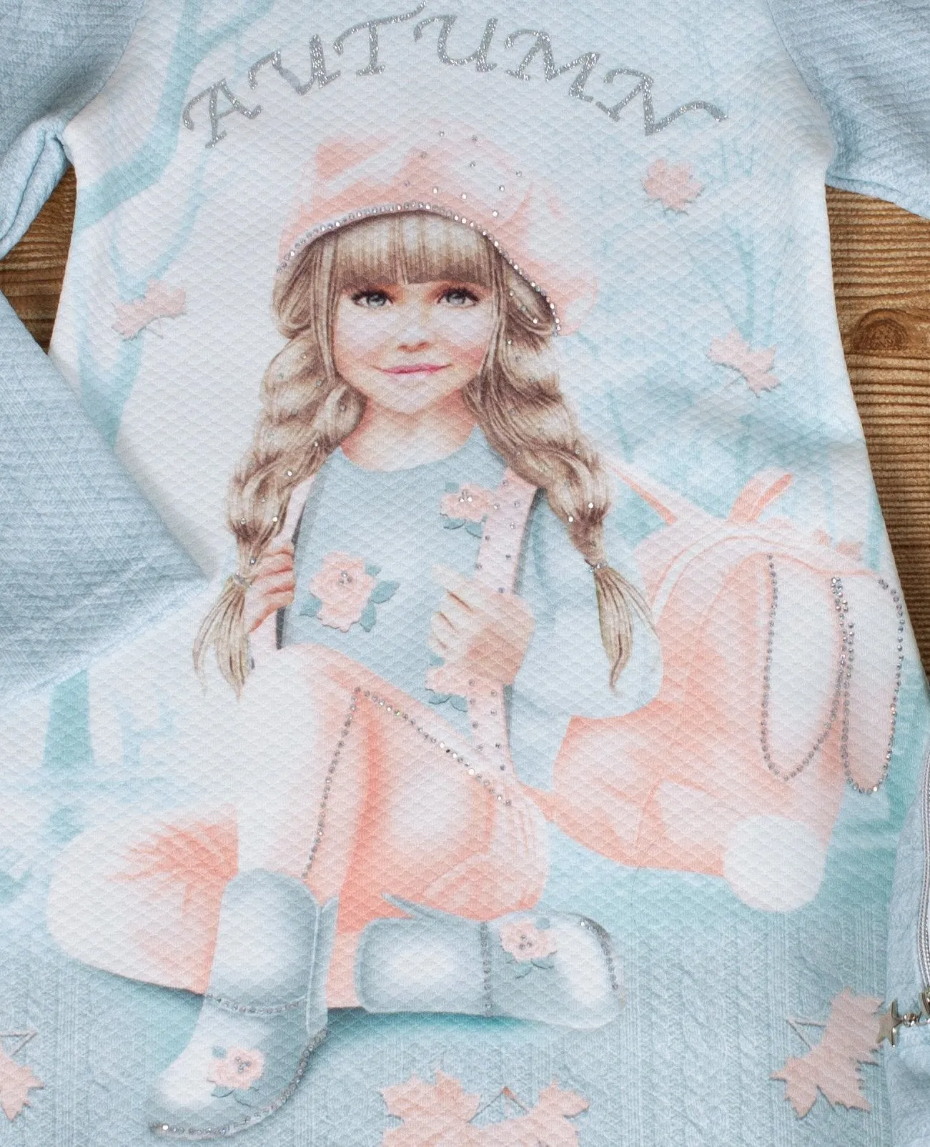 Girls Long Sleeve Light Blue Dress With Backpack