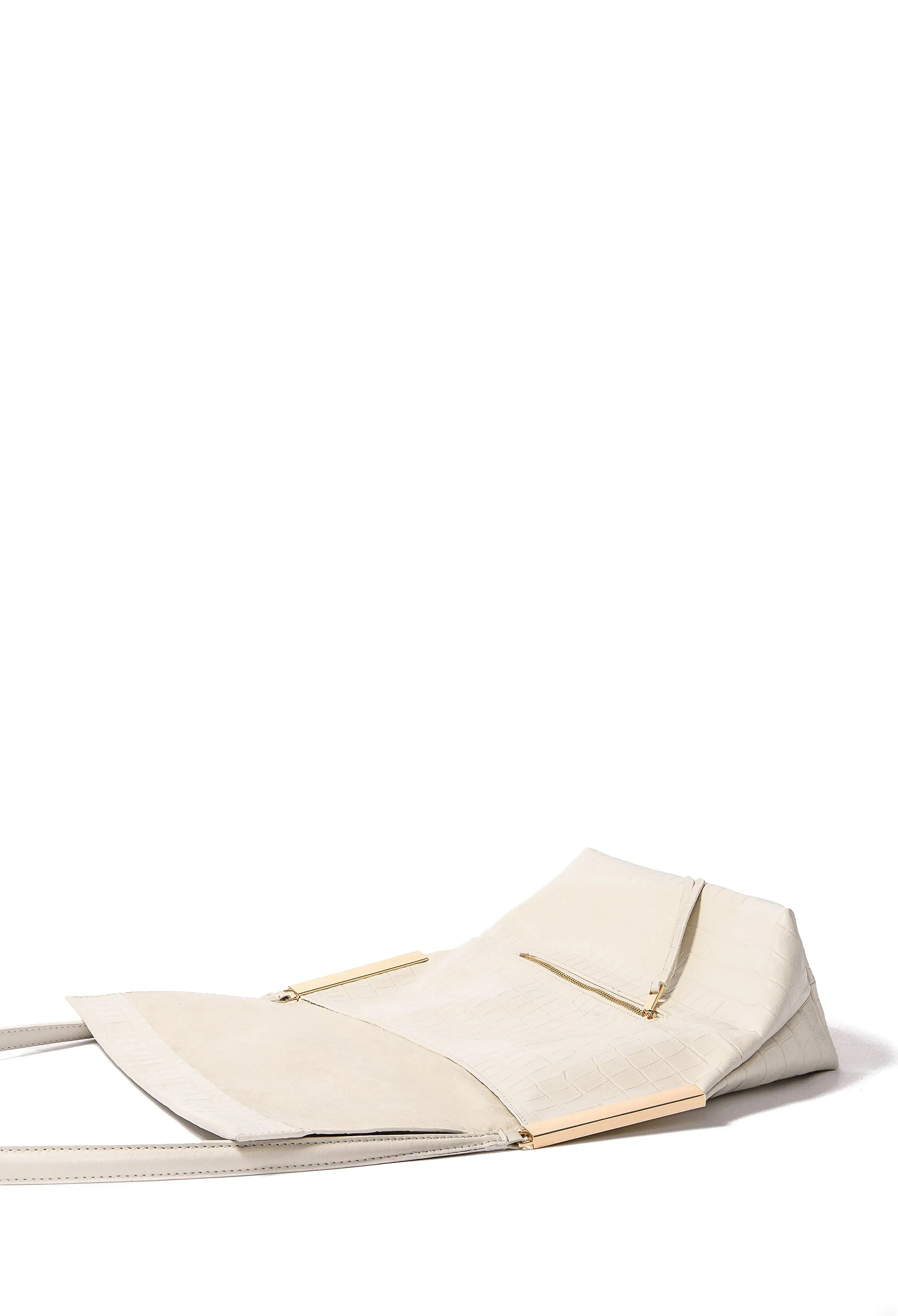 Giselle Leather Bag with Croc-Embossed Pattern, White
