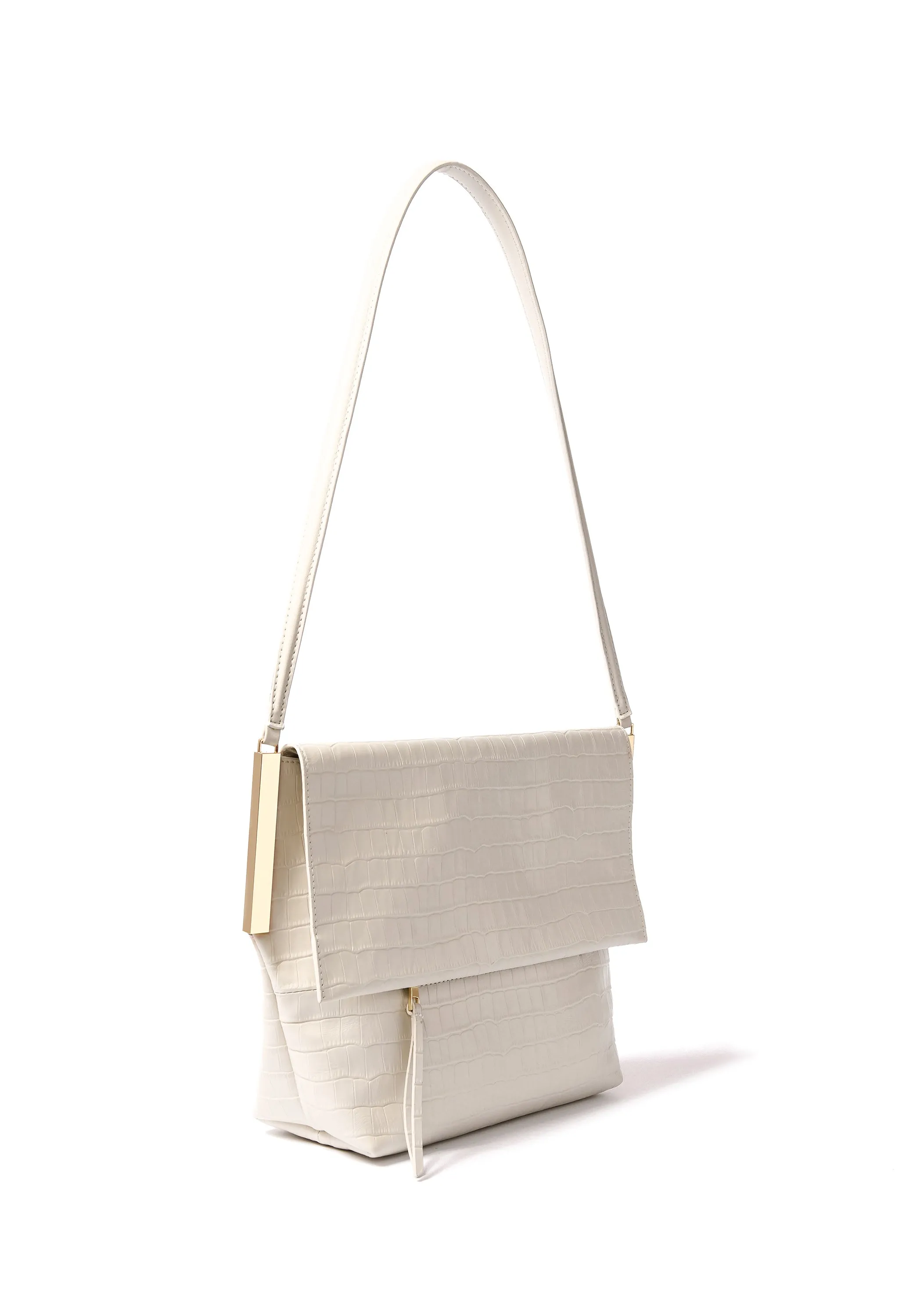 Giselle Leather Bag with Croc-Embossed Pattern, White