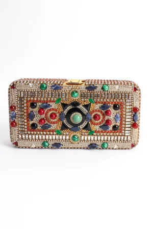 Glass Stone & Rhinestone Box Clutch