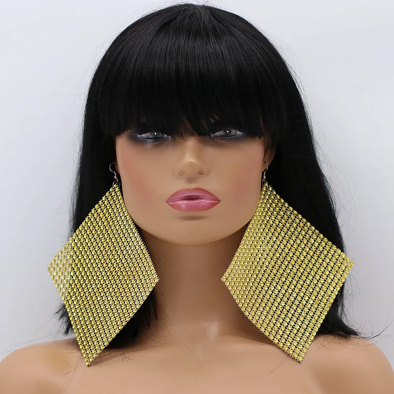 Gold Enormous Mesh Rhinestone Drop Earrings