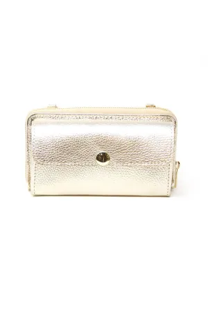 Gold Leather Wallet with Crossbody Strap