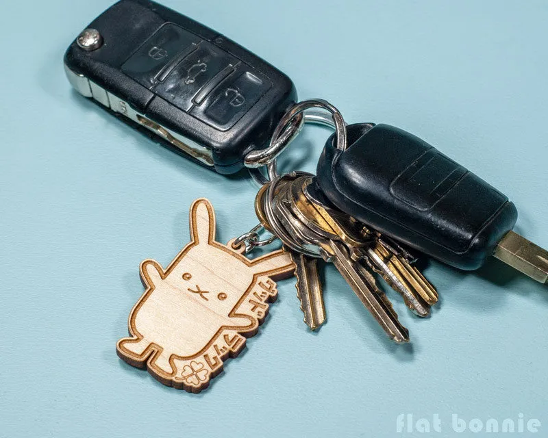 Good Luck keychain - Lucky rabbit wood charm
