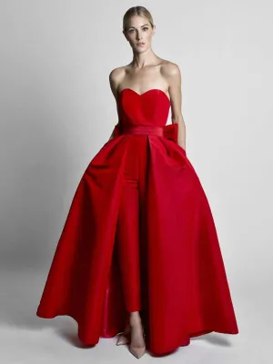 Gorgeous Evening Jumpsuit Ball Gown Sweetheart Neck Ankle Length Sleeveless Zipper Sash Satin Fabric Social Party Jumpsuit