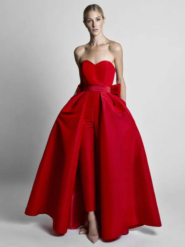 Gorgeous Evening Jumpsuit Ball Gown Sweetheart Neck Ankle Length Sleeveless Zipper Sash Satin Fabric Social Party Jumpsuit