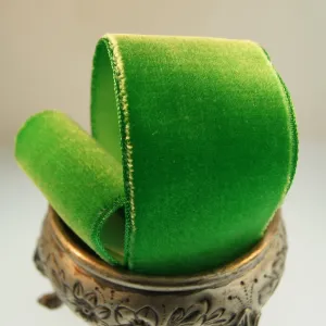 Grass Green Velvet Ribbon Vintage from France 36mm