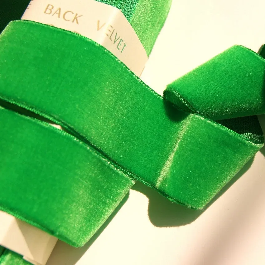 Grass Green Velvet Ribbon Vintage from France 36mm