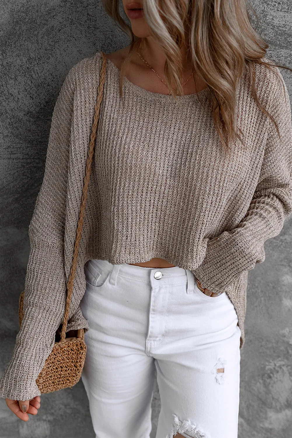 Gray Slouchy Dolman Sleeve Sweater