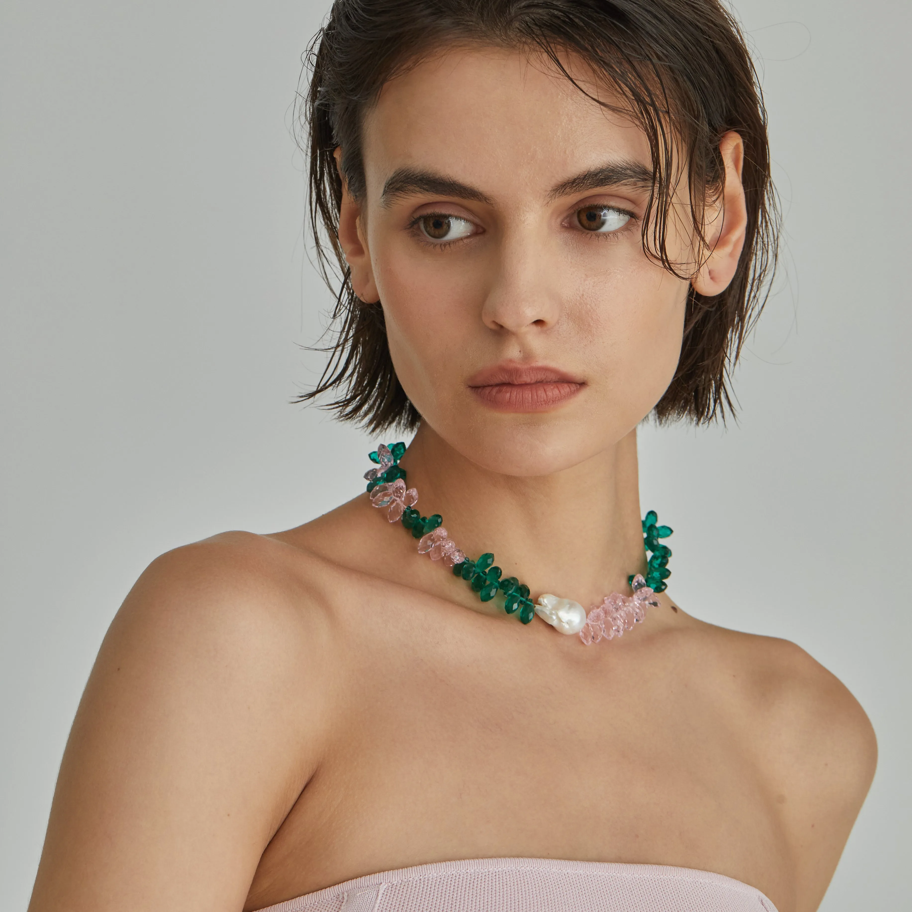 Green and Pink Pearl Necklace