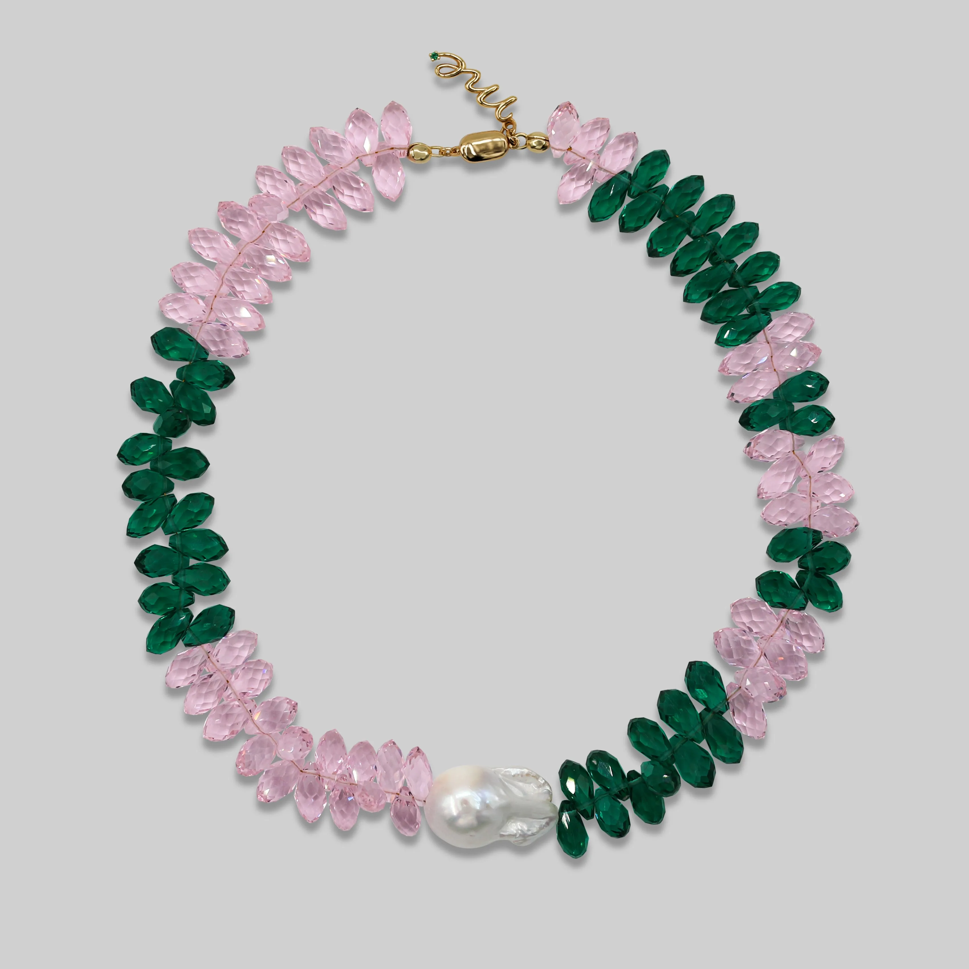 Green and Pink Pearl Necklace
