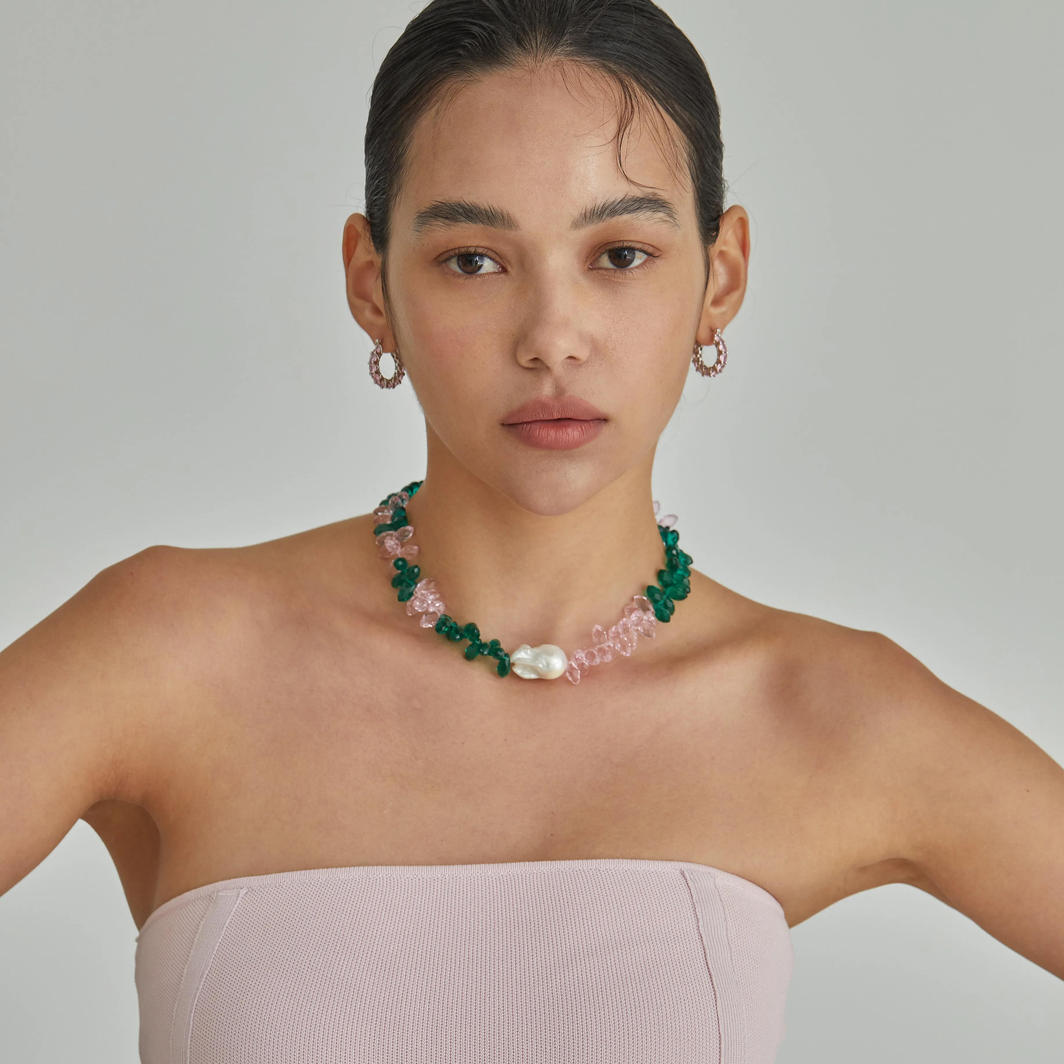 Green and Pink Pearl Necklace