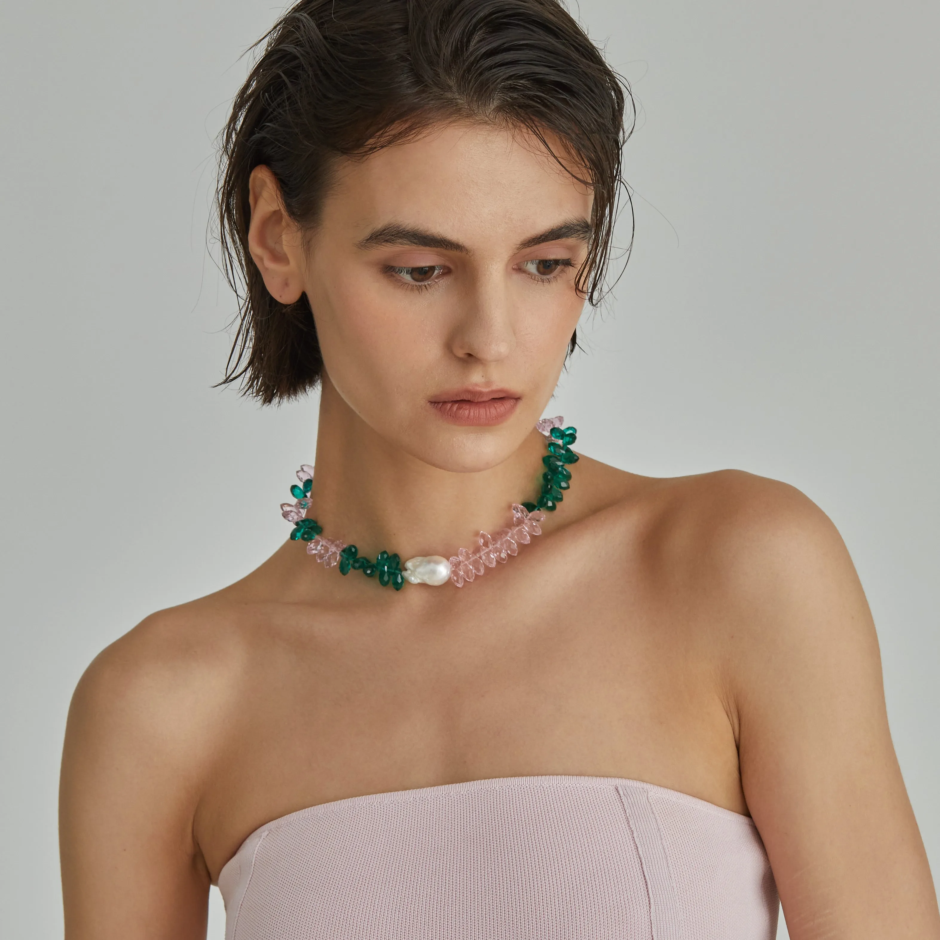 Green and Pink Pearl Necklace