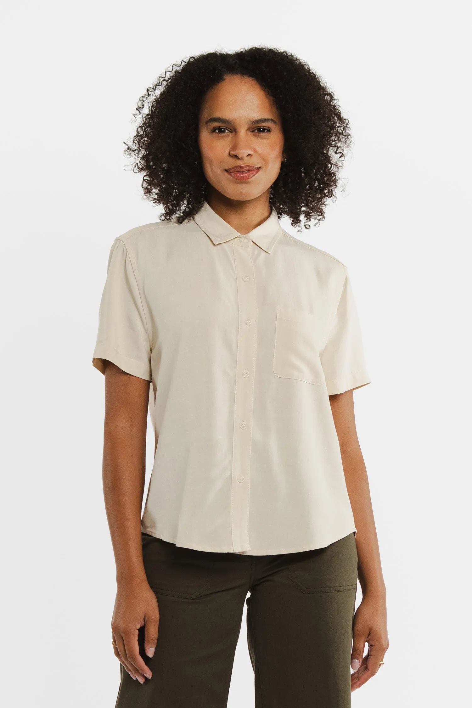 Greer Cropped Shirt / Cream Poplin.