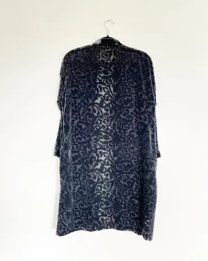 Grey Blue Burnout Silk Velvet Caftan
