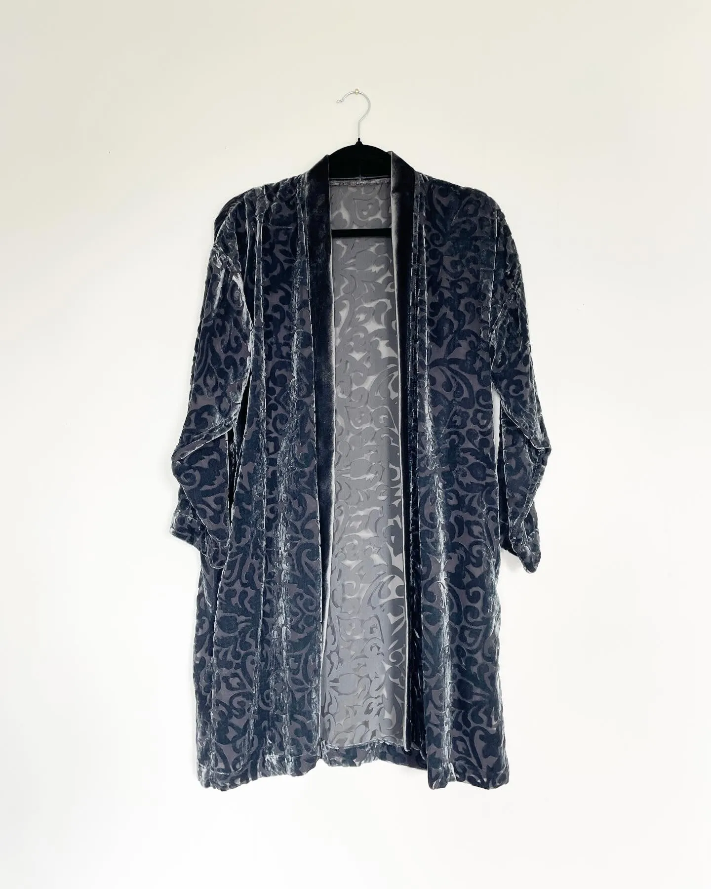 Grey Blue Burnout Silk Velvet Caftan