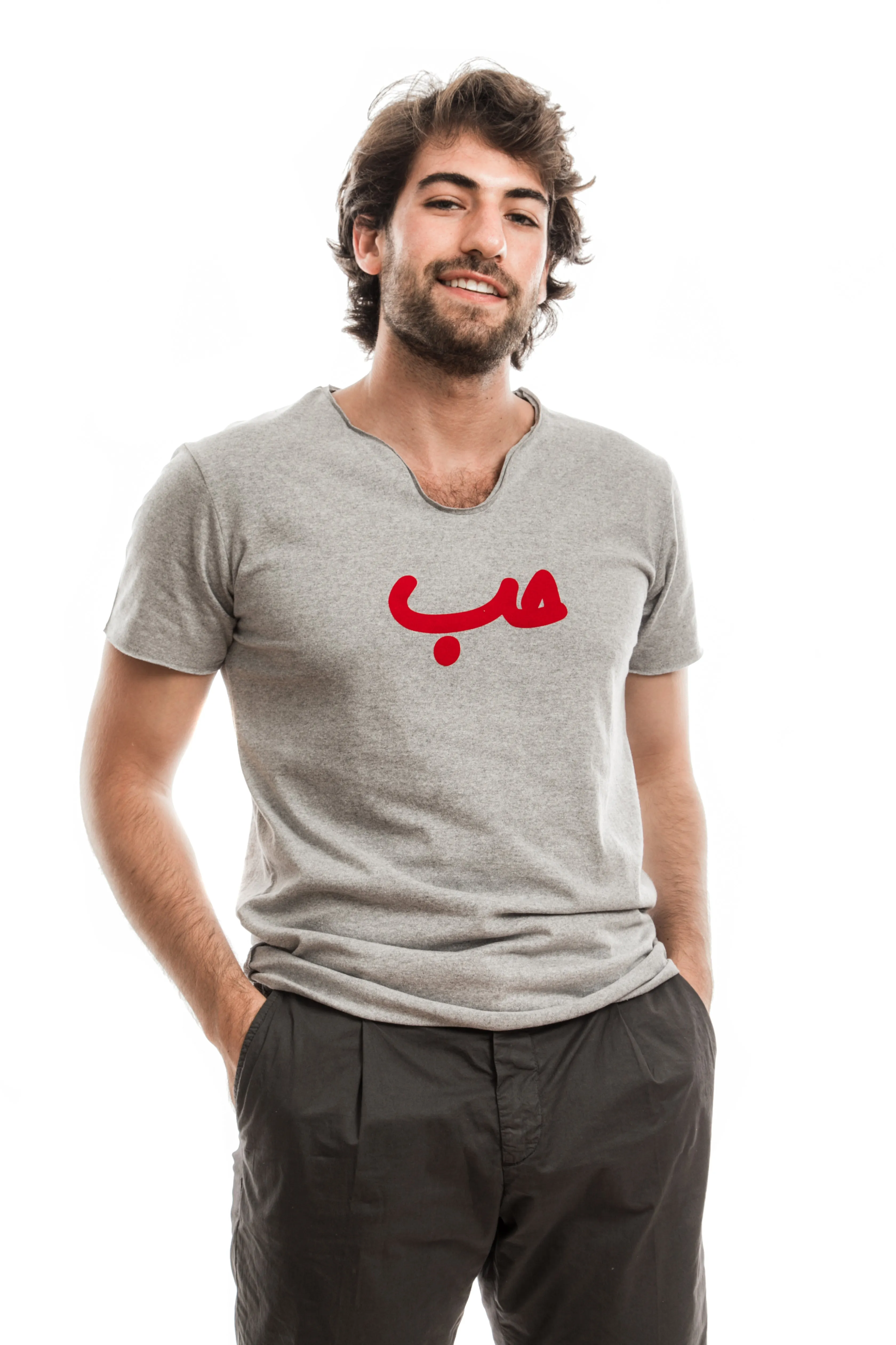 Grey T-Shirt Red Hobb حب