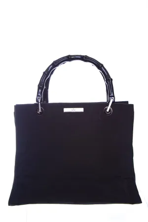 Gucci Black Canvas Bamboo Top Handle Handbag